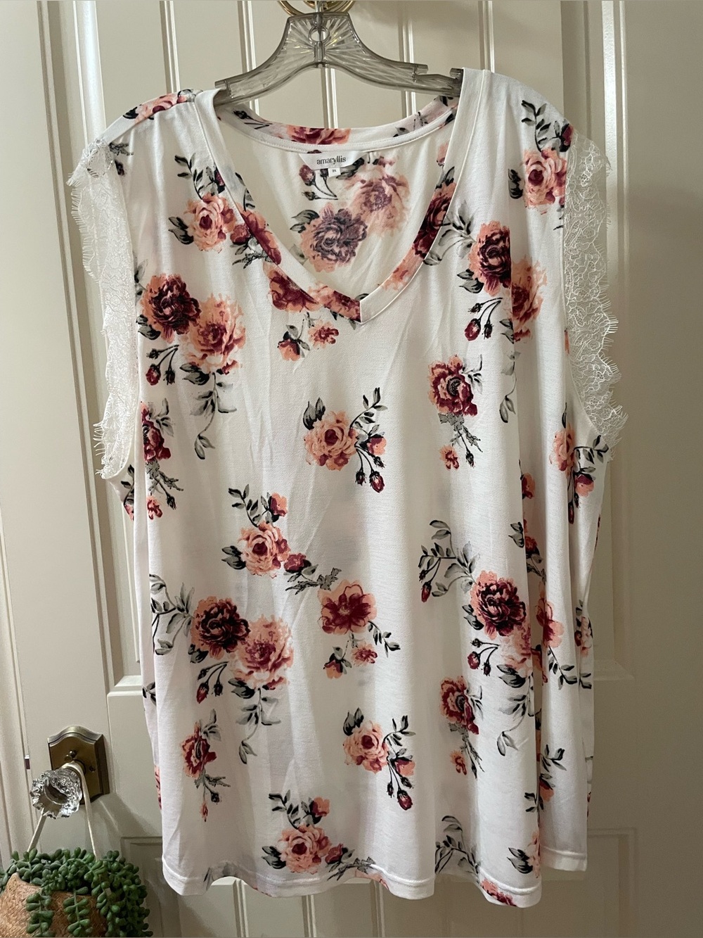 Amaryllis Pink and Mauve Floral V-Neck Top